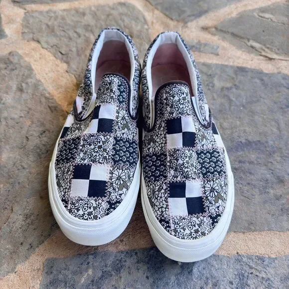 Floral Checkerboard Patchwork Vans Slip Ons - Picture 4 of 6